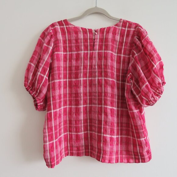 MADEWELL Plaid Puff Sleeve Top in Azalea Plaid Boho Preppy - Size M - Picture 10 of 15